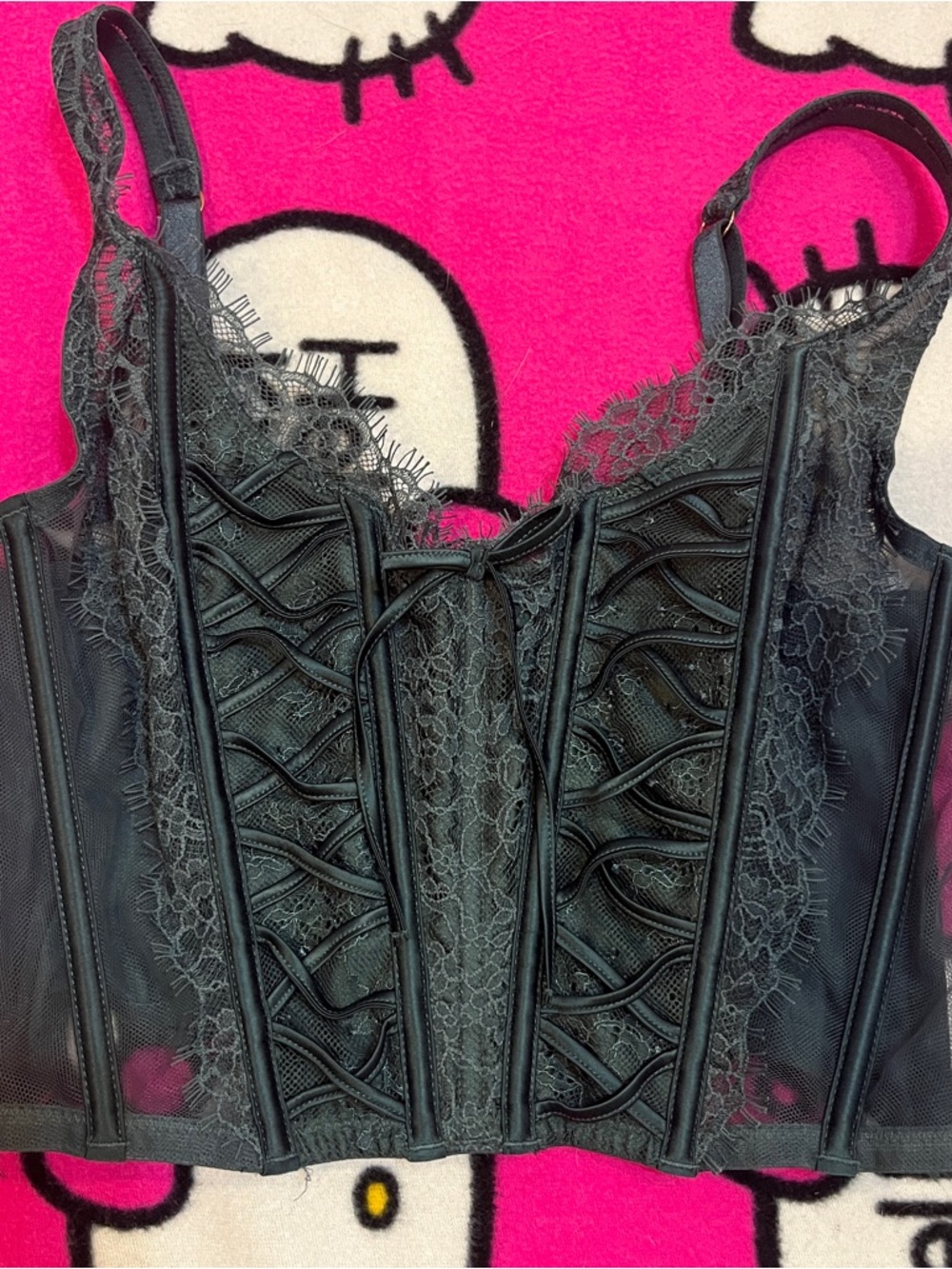 green victoria’s secret cropped mesh lace corset bustier top